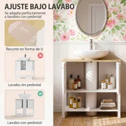 Mueble Bajo Lavabo con Estante Abierto 2 Puertas para Lavabo con o sin Pedestal 80x40x80 cm Blanco - Ogal.Es