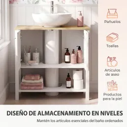Mueble Bajo Lavabo con Estante Abierto 2 Puertas para Lavabo con o sin Pedestal 80x40x80 cm Blanco - Ogal.Es