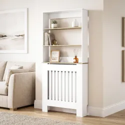 Cubre Radiadores con Estantería de 3 Niveles Cubreradiador Moderno de MDF Diseño de Lamas 78x19x165 cm Blanco - Ogal.Es
