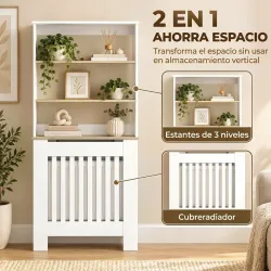 Cubre Radiadores con Estantería de 3 Niveles Cubreradiador Moderno de MDF Diseño de Lamas 78x19x165 cm Blanco - Ogal.Es