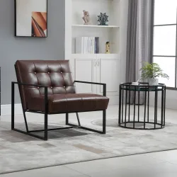 Sillón de Salón Moderna Butaca de Salón Tapizado en PU Asiento Amplio Marco de Metal para Dormitorio Salón Marrón - Ogal.Es