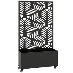 Jardinera Exterior Grande con Ruedas Pantalla de Privacidad de Hojas de Monstera Marco Metal 90x30x160 cm Negro - Ogal.Es