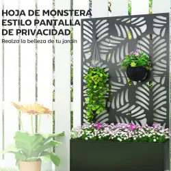 Jardinera Exterior Grande con Ruedas Pantalla de Privacidad de Hojas de Monstera Marco Metal 90x30x160 cm Negro - Ogal.Es
