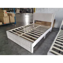 Cama Tapizada 140x200 cm con Cabecero Acolchado y Cajón Almacenaje Láminas de Madera Fácil Montaje Beige - Ogal.Es