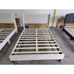 Cama Tapizada 140x200 cm con Cabecero Acolchado con Alas de Terciopelo Láminas de Madera Fácil Montaje Beige - Ogal.Es