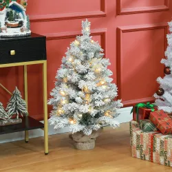Árbol de Navidad con Luces LED 92 cm Árbol de Navidad Artificial Nevado con 133 Ramas 14 Piñas y Soporte de Meta... - Ogal.Es