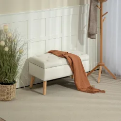 Puff Almacenaje Tapizado en Terciopelo con Tapa Patas de Madera para Sala de Estar Dormitorio Entrada 80x35x42 c... - Ogal.Es