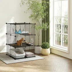 Jaula para Gatos Interior de 3 Niveles Recinto de Acero para Gatos con 3 Puertas 2 Escaleras Hamaca 70x70x105 cm... - Ogal.Es