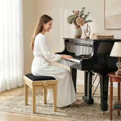 Banco para Piano Ajustable Altura 45-56 cm Banqueta para Piano Acolchada de Terciopelo Patas de Madera Madera Na... - Ogal.Es