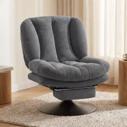 Sillón de Salón con Reposapiés Ajustable y Giratorio 360° de Lino Respaldo Forma Abanico Acolchado Grueso Gris O... - Ogal.Es