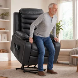 Sillón Relax Reclinable Eléctrico Levanta Personas con Masaje Vibratorio y Calor Puerto USB Control Remoto Negro - Ogal.Es