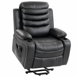 Sillón Relax Reclinable Eléctrico Levanta Personas con Masaje Vibratorio y Calor Puerto USB Control Remoto Negro - Ogal.Es