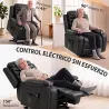 Sillón Relax Reclinable Eléctrico Levanta Personas con Masaje Vibratorio y Calor Puerto USB Control Remoto Negro - Ogal.Es
