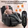 Sillón Relax Reclinable Eléctrico Levanta Personas con Masaje Vibratorio y Calor Puerto USB Control Remoto Negro - Ogal.Es