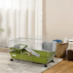 Jaula para Animales Pequeños con Ruedas Botella Comedero Dispensador de Heno para Conejos y Cobayas 89x44x43 cm ... - Ogal.Es