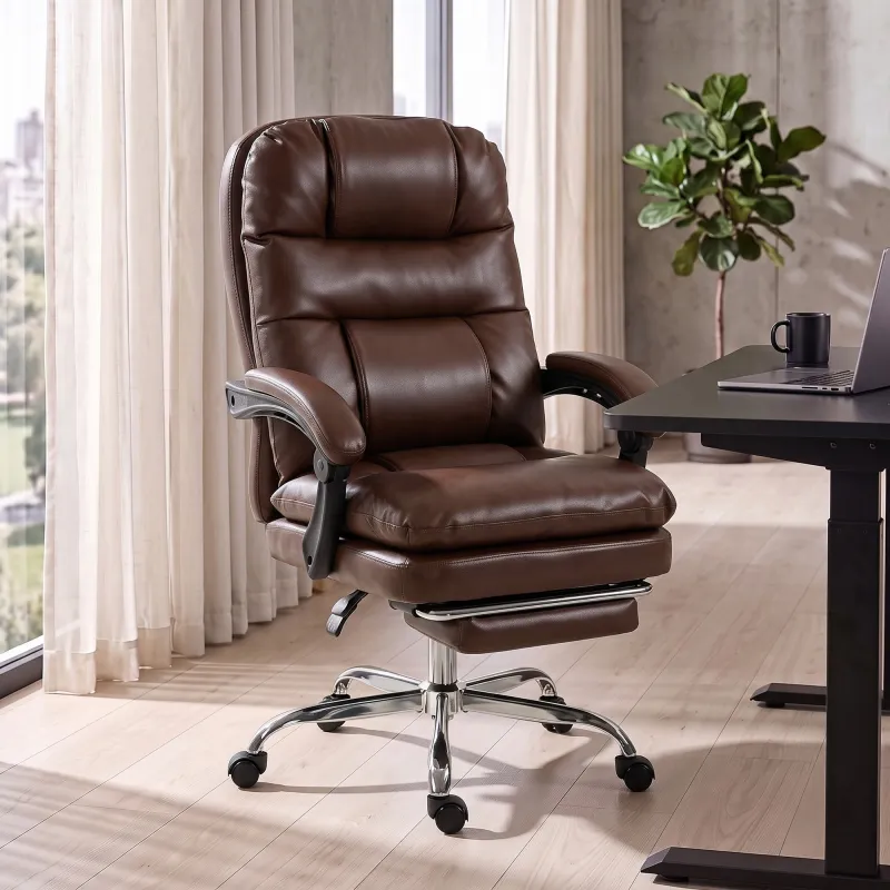 Silla de Oficina Ergonómica con Reposapiés de PU Muelles Ensacados Reclinable 155° Respaldo Alto Reposacabezas M... - Ogal.Es