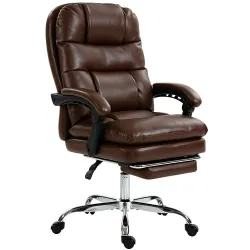 Silla de Oficina Ergonómica con Reposapiés de PU Muelles Ensacados Reclinable 155° Respaldo Alto Reposacabezas M... - Ogal.Es