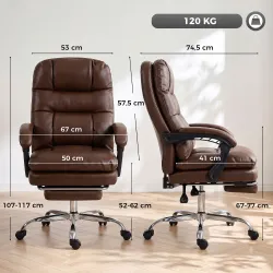 Silla de Oficina Ergonómica con Reposapiés de PU Muelles Ensacados Reclinable 155° Respaldo Alto Reposacabezas M... - Ogal.Es