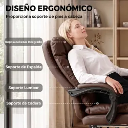 Silla de Oficina Ergonómica con Reposapiés de PU Muelles Ensacados Reclinable 155° Respaldo Alto Reposacabezas M... - Ogal.Es