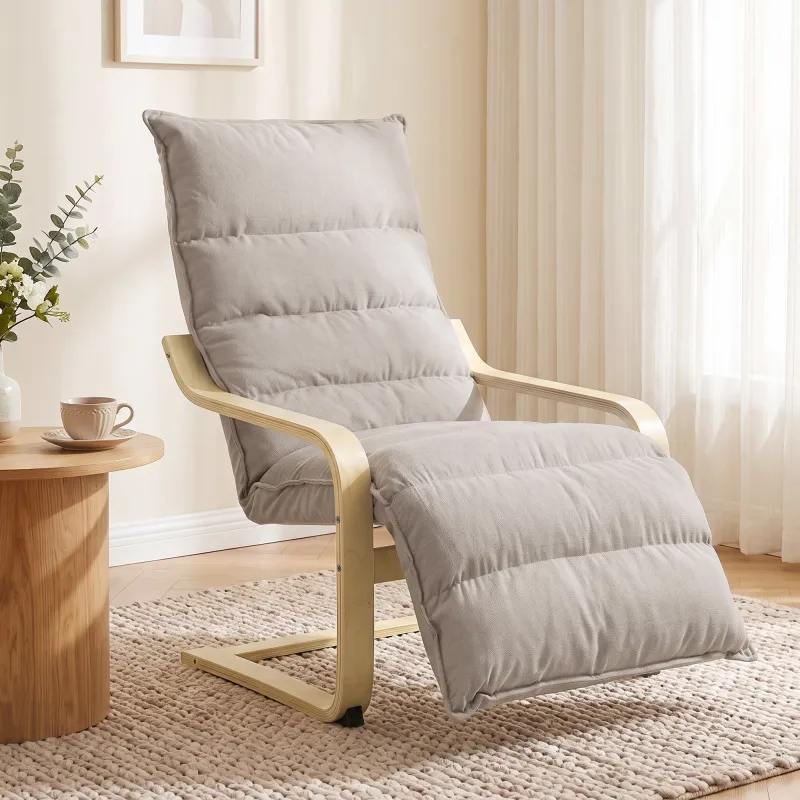 Butaca de Salón con Reposapiés Ajustable Tapizada en Terciopelo con Marco de Madera 67x93x105 cm Marrón Claro - Ogal.Es
