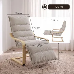 Butaca de Salón con Reposapiés Ajustable Tapizada en Terciopelo con Marco de Madera 67x93x105 cm Marrón Claro - Ogal.Es