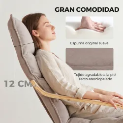 Butaca de Salón con Reposapiés Ajustable Tapizada en Terciopelo con Marco de Madera 67x93x105 cm Marrón Claro - Ogal.Es