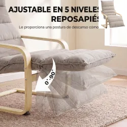 Butaca de Salón con Reposapiés Ajustable Tapizada en Terciopelo con Marco de Madera 67x93x105 cm Marrón Claro - Ogal.Es