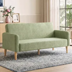 Sofá de 2 Plazas de 160 cm Tacto Aterciopelado Acolchado Grueso Asiento Amplio y Patas de Madera de Caucho Verde - Ogal.Es