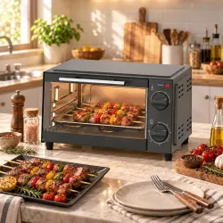 Mini Horno Eléctrico 9L Horno Eléctrico Sobremesa 750W con Temperatura Ajustable Temporizador 35x24,6x20 cm Gris - Ogal.Es