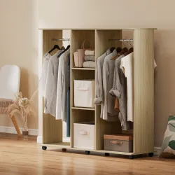 Armario para Ropa con Barra Estantes Abiertos Organizador para Colgar Ropa de Dormitorio 120x40x128 cm Natural - Ogal.Es