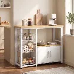 Estantería de Cocina con 3 Cestas Extraíbles Mueble Auxiliar de Cocina con 2 Puertas Estante Abierto 100x35x80 c... - Ogal.Es