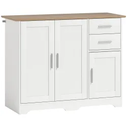 Aparador de Salón con 2 Cajones Armario de Cocina con Estante Ajustable 100x40x78 cm Blanco y Natural - Ogal.Es