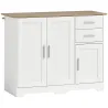 Aparador de Salón con 2 Cajones Armario de Cocina con Estante Ajustable 100x40x78 cm Blanco y Natural - Ogal.Es