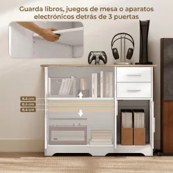 Aparador de Salón con 2 Cajones Armario de Cocina con Estante Ajustable 100x40x78 cm Blanco y Natural - Ogal.Es