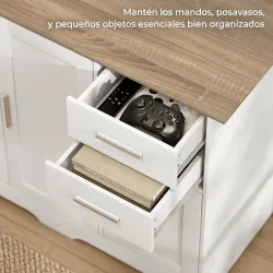 Aparador de Salón con 2 Cajones Armario de Cocina con Estante Ajustable 100x40x78 cm Blanco y Natural - Ogal.Es