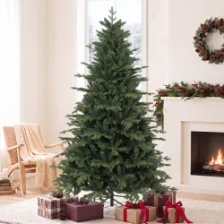 Árbol de Navidad Artificial 210 cm con 2080 Ramas Ignífugas Ramas Automáticas y Soporte Metálico Verde - Ogal.Es