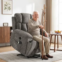 Sillón Relax Reclinable Eléctrico Levanta Personas Mayores 8 Puntos Masaje y Calor Reposapiés Portavasos Gris Os... - Ogal.Es