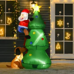 Árbol de Navidad Inflable 180 cm con Luces LED Papá Noel y Perro para Interior y Exterior Multicolor - Ogal.Es
