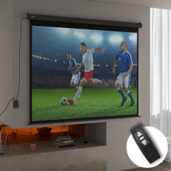 Pantalla de Proyector Eléctrica de 100" 4:3 con Mando a Distancia Tela de Proyección para Interior y Exterior Negro - Ogal.Es