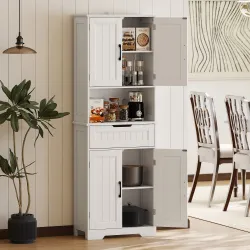 Alacena de Cocina Alta Mueble Auxiliar de Cocina con 4 Puertas 5 Estantes Cajón Estantes Ajustables 60x30x172 cm... - Ogal.Es