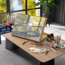 Caballete de Mesa de Madera Plegable con Ángulo Ajustable 76x51 cm Tamaño A2 para Pintura Bocetos Madera Natural - Ogal.Es