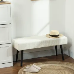 Banco Pie de Cama Tapizado en Pana con Asiento Acolchado Diseño Capitoné y Patas de Acero para Dormitorio Blanco... - Ogal.Es
