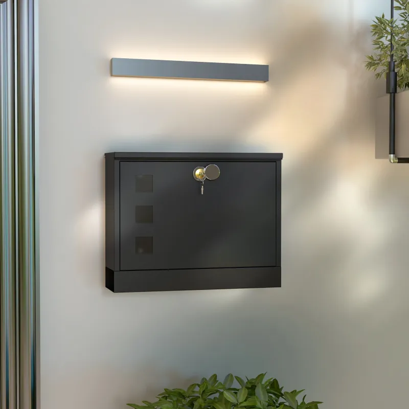 Buzón Exterior de Metal de Pared Correo Cerradura y 2 Llaves Ventanas de Vista Cierre Silencioso 36,5x11,5x29 cm... - Ogal.Es