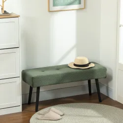 Banco Pie de Cama Tapizado en Pana con Asiento Acolchado Diseño Capitoné y Patas de Acero para Dormitorio Verde - Ogal.Es