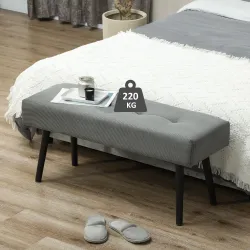 Banco Pie de Cama Tapizado en Pana con Asiento Acolchado Diseño Capitoné y Patas de Acero para Dormitorio Gris - Ogal.Es