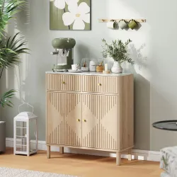 Aparador de 2 Puertas y 2 Cajones Aparador de Salón Moderno Estante Ajustable Encimera Efecto Mármol 77x30x80 cm... - Ogal.Es