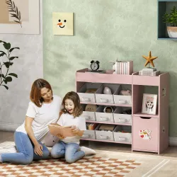Organizador Infantil con Compartimentos 9 Cestas Extraíbles y Láminas de Pegatinas 92x30x80 cm Rosa - Ogal.Es