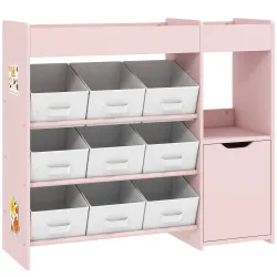 Organizador Infantil con Compartimentos 9 Cestas Extraíbles y Láminas de Pegatinas 92x30x80 cm Rosa - Ogal.Es