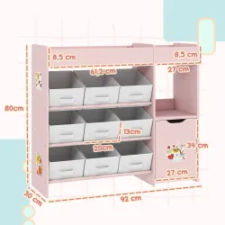 Organizador Infantil con Compartimentos 9 Cestas Extraíbles y Láminas de Pegatinas 92x30x80 cm Rosa - Ogal.Es