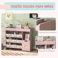 Organizador Infantil con Compartimentos 9 Cestas Extraíbles y Láminas de Pegatinas 92x30x80 cm Rosa - Ogal.Es
